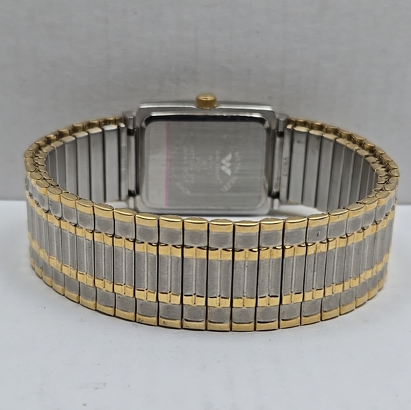 Waltham WTH13 Mens Tank Watch Gold Silver Tone Quartz Diamond Accent New Battery - Picture 7 of 10